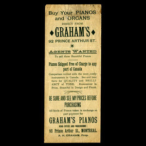 Canada, Britannia Piano Rooms, aucune dénomination : 1887