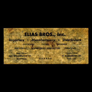 Canada, Elias Bros., Inc., aucune dénomination : 1877