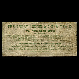 Canada, Great London & China Tea Cie., aucune dénomination : 1887