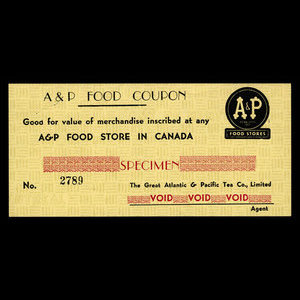 Canada, The Great Atlantic & Pacific Tea Co., Ltd. (A & P), aucune dénomination : 1946