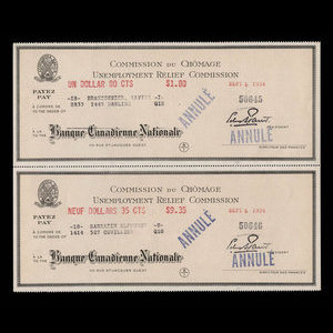 Canada, Montréal - Commission du Chômage, 1 dollar, 80 cents : 6 septembre 1934