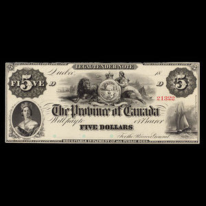 Canada, Province du Canada, 5 dollars : 1866