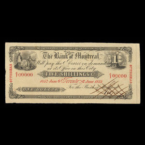 Canada, Banque de Montréal, 1 dollar : 6 juin 1852