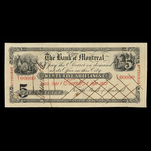 Canada, Banque de Montréal, 5 dollars : 1 septembre 1852