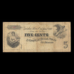 Canada, Hollister, Jewell & Cie., 5 cents : 1 janvier 1889