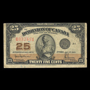 Canada, Dominion du Canada, 25 cents : 2 juillet 1923