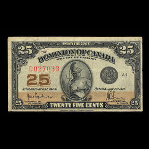 Canada, Dominion du Canada, 25 cents : 2 juillet 1923