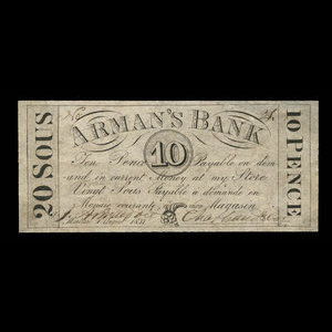 Canada, Arman's Bank, 20 sous : 1 août 1837
