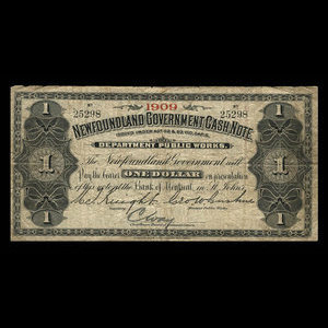 Canada, Terre-Neuve - Département des travaux publics, 1 dollar : 1909