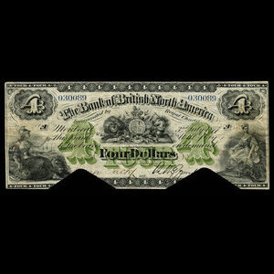 Canada, Bank of British North America, 4 dollars : 3 juillet 1877