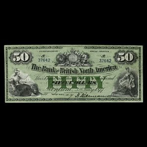 Canada, Bank of British North America, 50 dollars : 3 juillet 1877