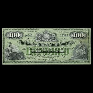 Canada, Bank of British North America, 100 dollars : 3 juillet 1877