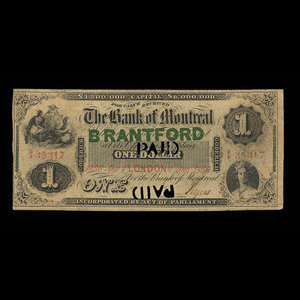 Canada, Banque de Montréal, 1 dollar : 1 août 1856