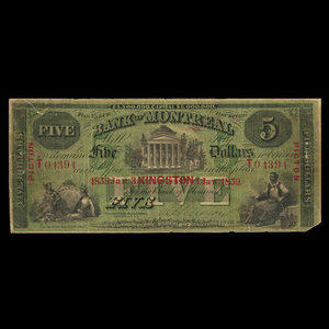 Canada, Banque de Montréal, 5 dollars : 3 janvier 1859