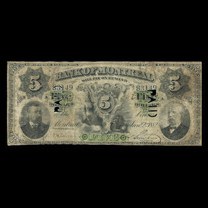 Canada, Banque de Montréal, 5 dollars : 2 janvier 1882