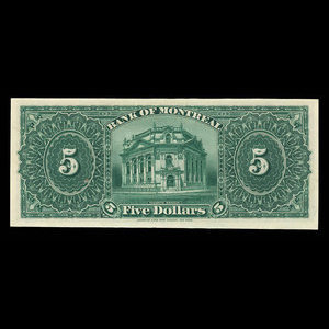 Canada, Banque de Montréal, 5 dollars : 2 janvier 1891