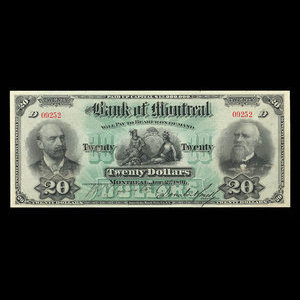 Canada, Banque de Montréal, 20 dollars : 2 janvier 1891