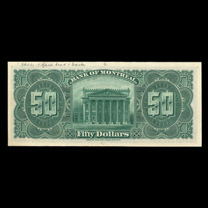 Canada, Banque de Montréal, 50 dollars : 2 janvier 1891