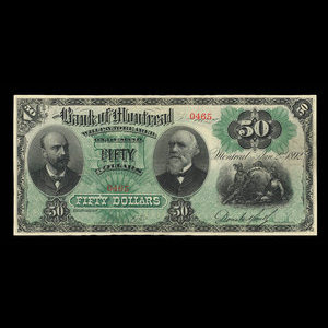 Canada, Banque de Montréal, 50 dollars : 2 janvier 1892