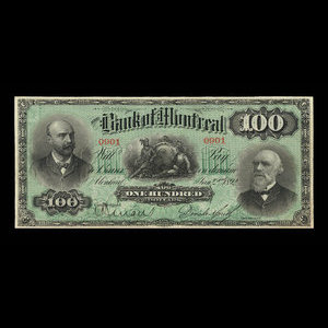 Canada, Banque de Montréal, 100 dollars : 2 janvier 1892