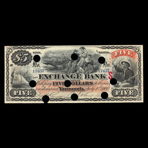 Canada, Exchange Bank of Yarmouth, 5 dollars : 1 juillet 1900