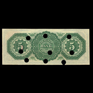 Canada, Exchange Bank of Yarmouth, 5 dollars : 1 juillet 1900