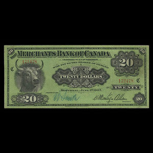 Canada, Merchants Bank of Canada (The), 20 dollars : 1 juin 1907