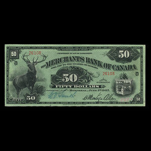 Canada, Merchants Bank of Canada (The), 50 dollars : 1 juin 1907