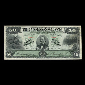 Canada, Molsons Bank, 50 dollars : 2 janvier 1914