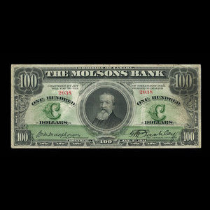 Canada, Molsons Bank, 100 dollars : 2 janvier 1914