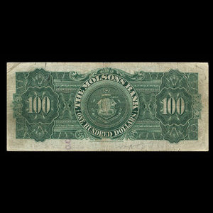 Canada, Molsons Bank, 100 dollars : 2 janvier 1914