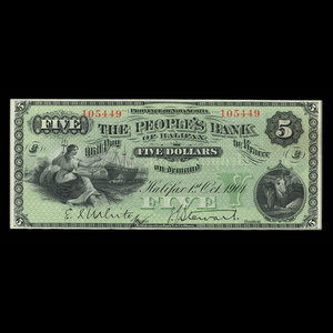 Canada, People's Bank of Halifax, 5 dollars : 1 octobre 1901