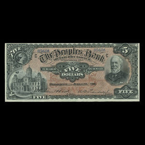 Canada, Peoples Bank of New Brunswick, 5 dollars : 2 juin 1897