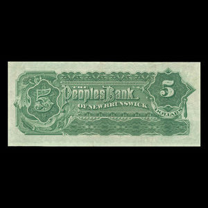 Canada, Peoples Bank of New Brunswick, 5 dollars : 2 juin 1897