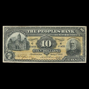 Canada, Peoples Bank of New Brunswick, 10 dollars : 1 juillet 1904