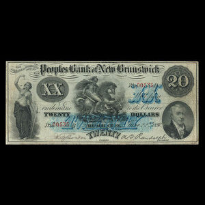 Canada, Peoples Bank of New Brunswick, 20 dollars : 22 juin 1897