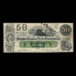 Canada, Peoples Bank of New Brunswick, 50 dollars : 6 octobre 1905