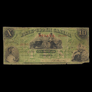 Canada, Bank of Upper Canada (York), 10 dollars : 1 janvier 1861
