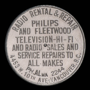Canada, Radio Rental & Repair, aucune dénomination : 1958