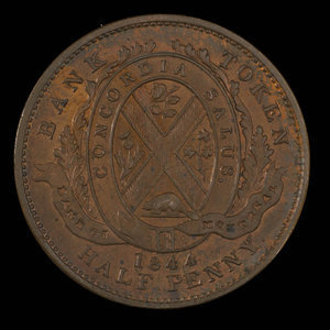 Canada, Banque de Montréal, 1/2 penny : 1844