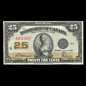 Canada, Dominion du Canada, 25 cents : 2 juillet 1923