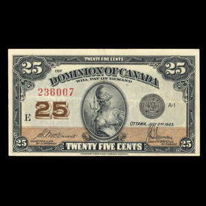 Canada, Dominion du Canada, 25 cents : 2 juillet 1923