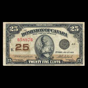 Canada, Dominion du Canada, 25 cents : 2 juillet 1923