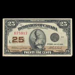 Canada, Dominion du Canada, 25 cents : 2 juillet 1923