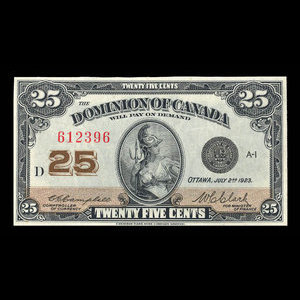 Canada, Dominion du Canada, 25 cents : 2 juillet 1923