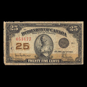 Canada, Dominion du Canada, 25 cents : 2 juillet 1923