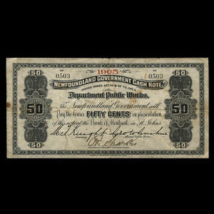 Canada, Terre-Neuve - Département des travaux publics, 50 cents : 1905