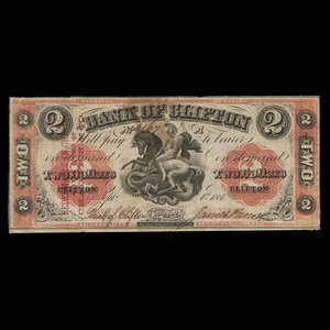 Canada, Bank of Clifton, 2 dollars : 1 septembre 1861