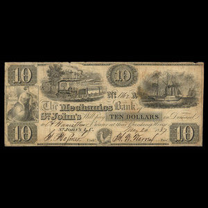 Canada, Mechanics Bank of St. John's, 10 dollars : 20 mai 1837