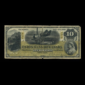 Canada, Union Bank of Canada (The), 10 dollars : 2 août 1886